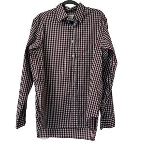 Billy Reid Mens Gingham Plaid Shirt Large Burgundy Gray Cotton‎ Casual Full Cut